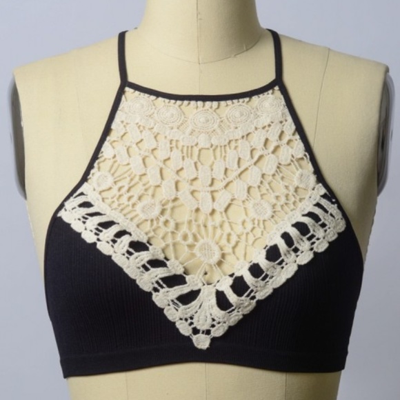 Lace Bralette Seamless Crochet High Neck - Picture 4 of 5